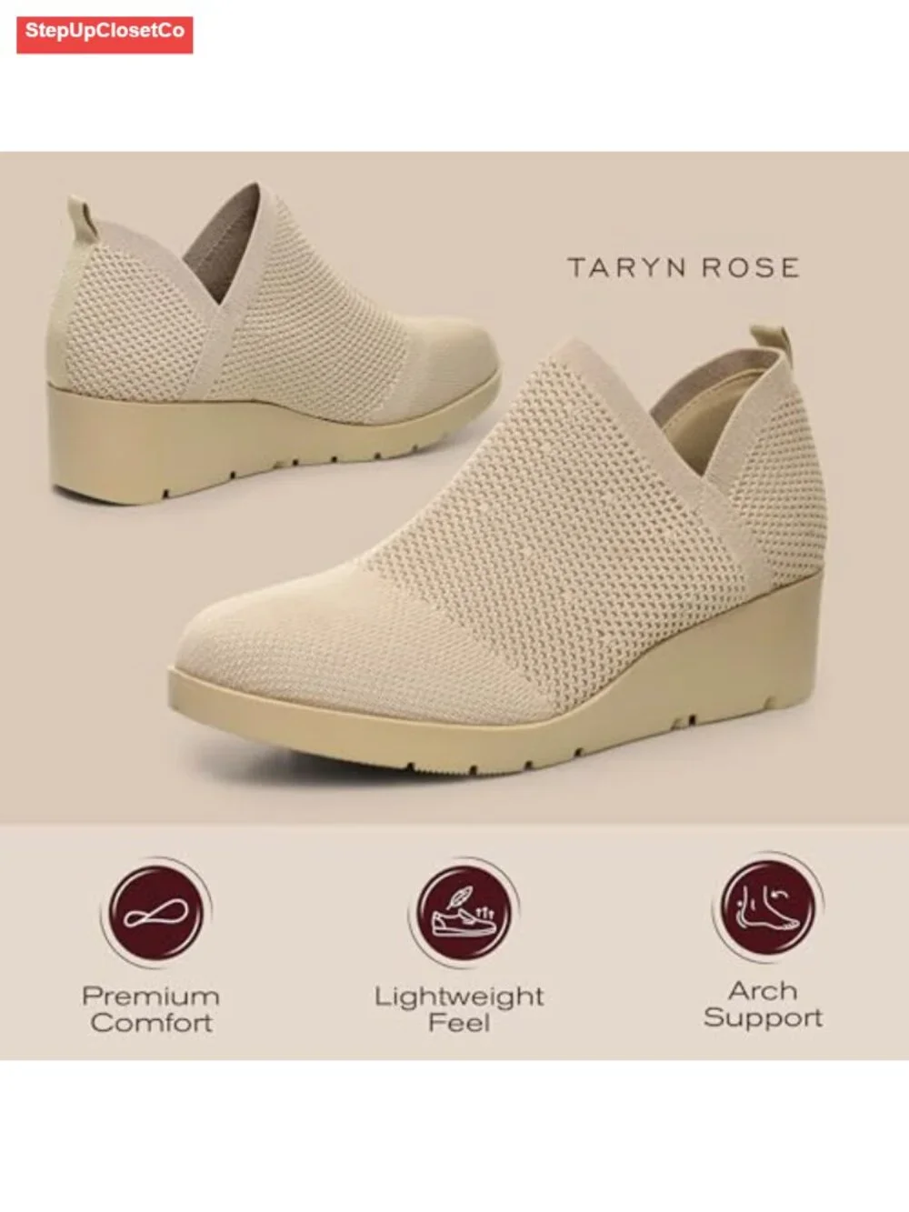 Womens Lightweight Knit Wedge Sneaker Slip-On Comfort Shoes